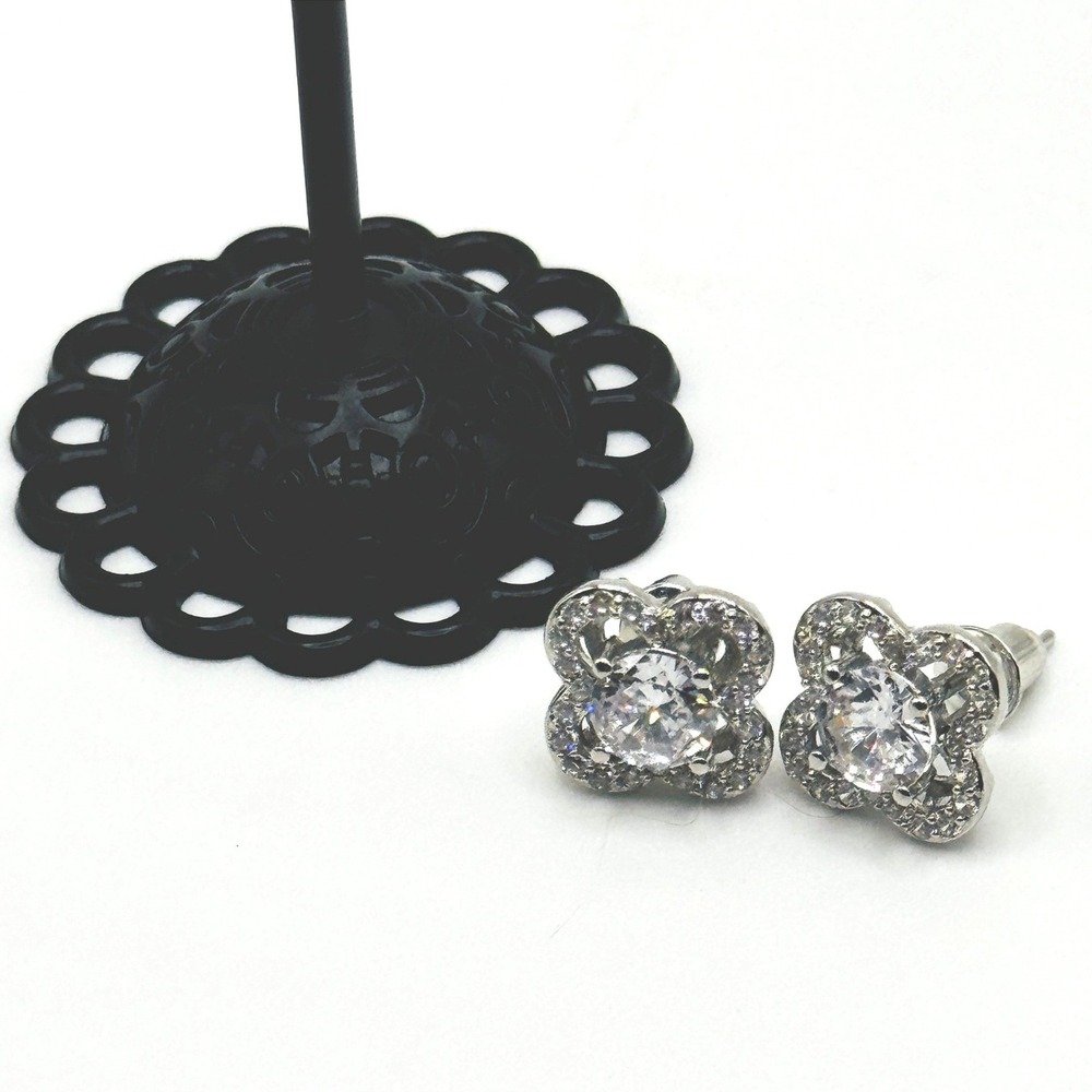 925 Sterling Silver Made with Swarovski Crystal Quatrefoil Flower Stud Earrings